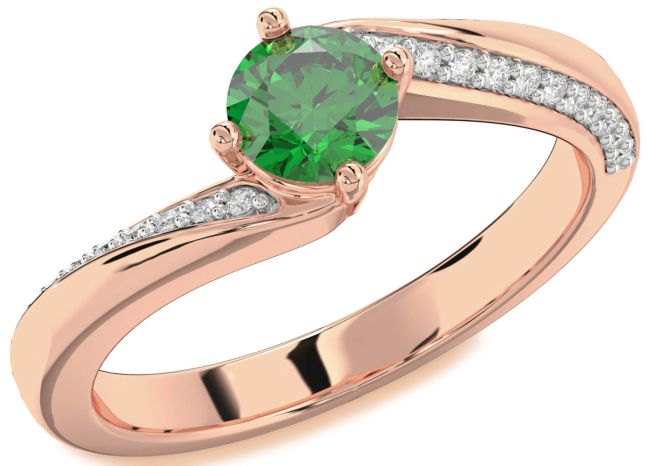 Diamond Emerald Rose Gold Round Solitaire Engagement Ring