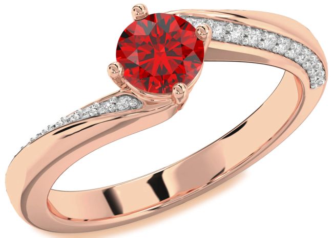 Diamond Ruby Rose Gold Round Solitaire Engagement Ring