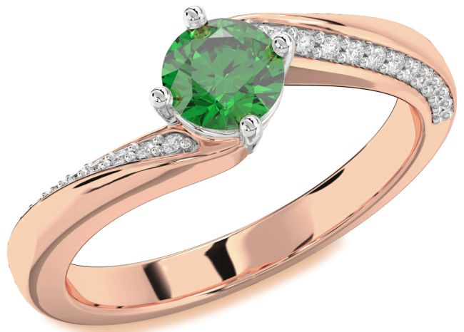 Diamond Emerald Rose Gold Silver Round Solitaire Engagement Ring