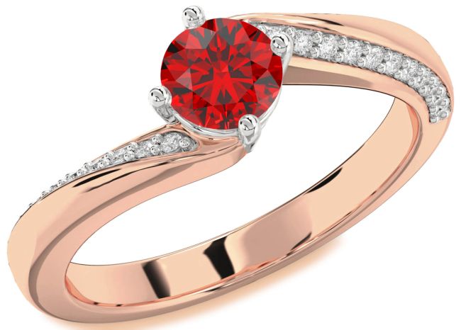 Diamond Ruby Rose Gold Silver Round Solitaire Engagement Ring