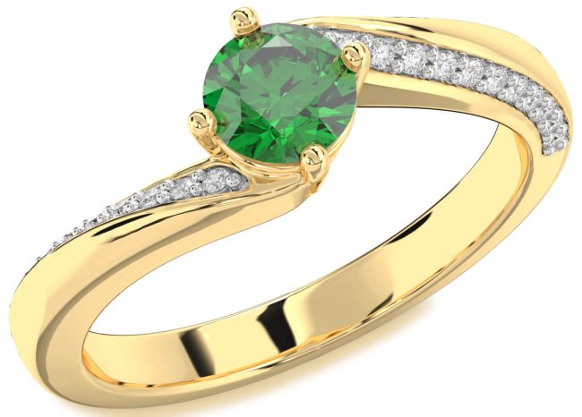 Diamond Emerald Gold Round Solitaire Engagement Ring