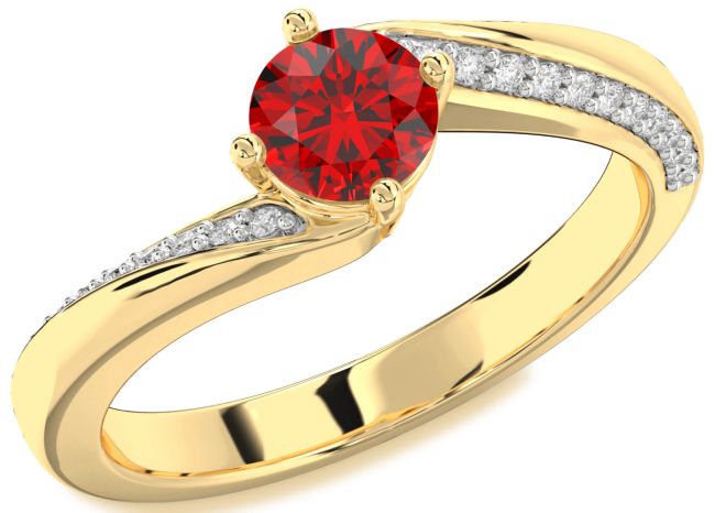 Diamond Ruby Gold Round Solitaire Engagement Ring