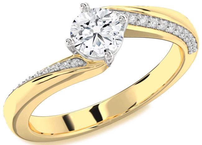 Diamond Gold Silver Round Solitaire Engagement Ring