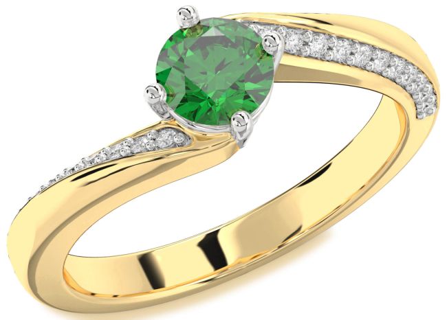 Diamond Emerald Gold Silver Round Solitaire Engagement Ring