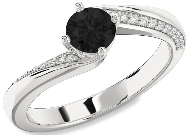 Black Diamond Silver Round Solitaire Engagement Ring