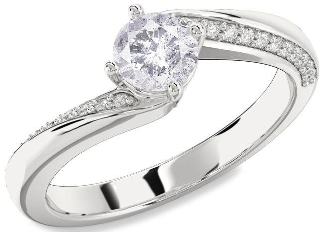 Salt & Pepper Diamond Silver Round Solitaire Engagement Ring