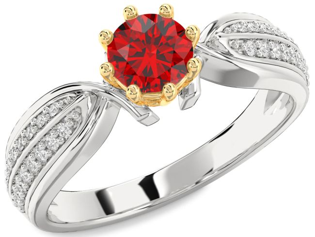 Diamond Ruby Gold Silver Round Solitaire Pave Engagement Ring