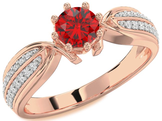 Diamond Ruby Rose Gold Round Solitaire Pave Engagement Ring