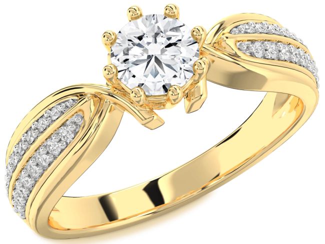 Diamond Gold Silver Round Solitaire Pave Engagement Ring