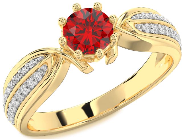 Diamond Ruby Gold Round Solitaire Pave Engagement Ring