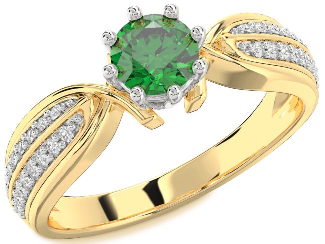 Diamond Emerald Gold Silver Round Solitaire Pave Engagement Ring