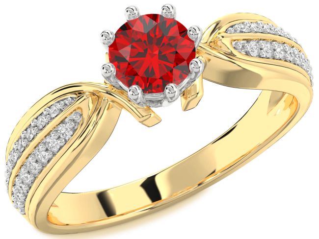 Diamond Ruby Gold Silver Round Solitaire Pave Engagement Ring