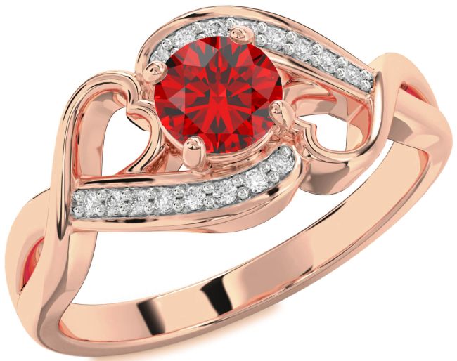 Diamond Ruby Rose Gold Heart Solitaire Engagement Ring