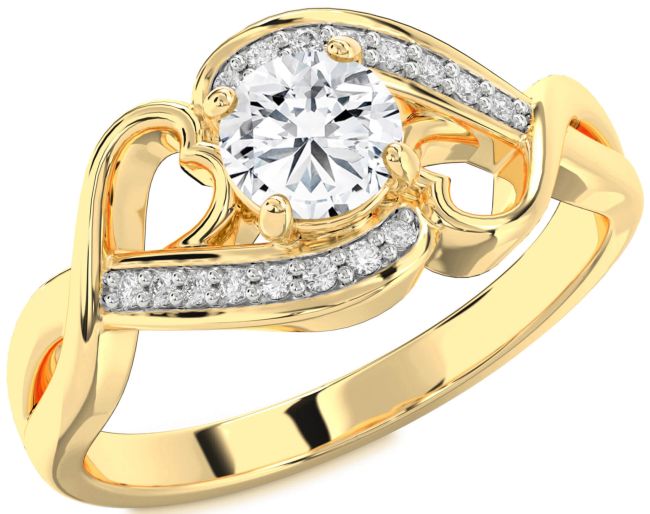 Diamond Gold Silver Heart Solitaire Engagement Ring