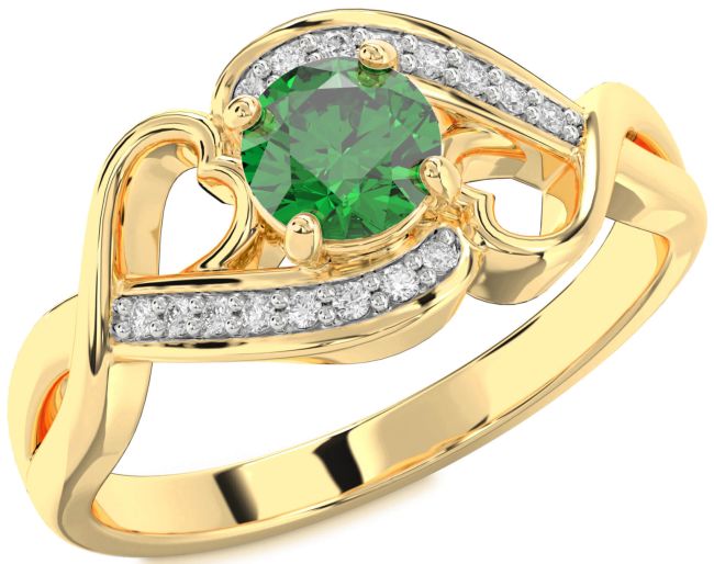 Diamond Emerald Gold Heart Solitaire Engagement Ring
