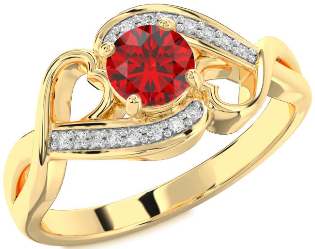 Diamond Ruby Gold Heart Solitaire Engagement Ring
