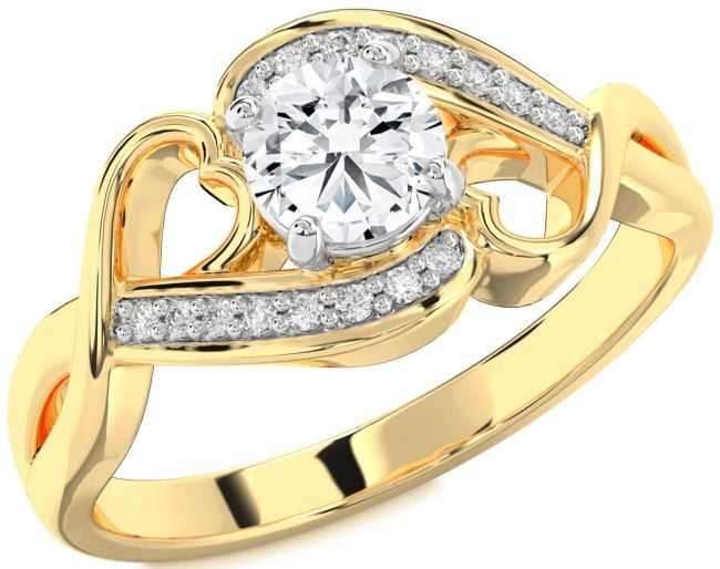 Diamond Gold Silver Heart Solitaire Engagement Ring