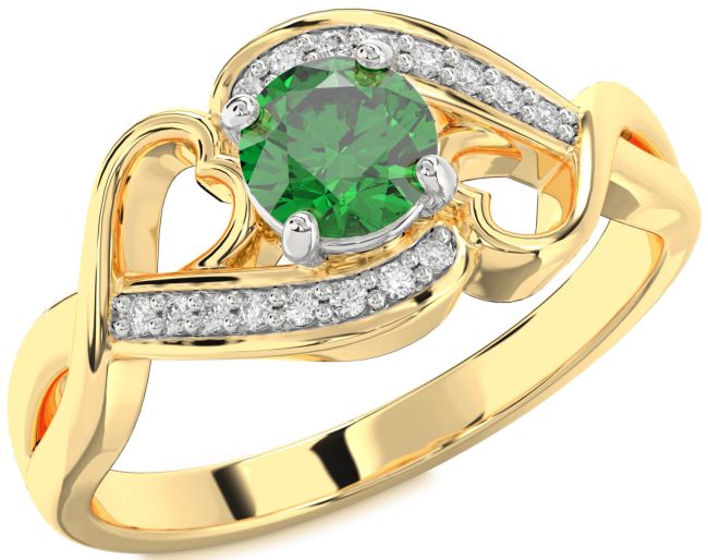 Diamond Emerald Gold Silver Heart Solitaire Engagement Ring