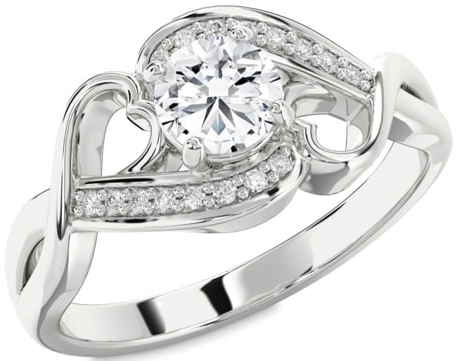 Diamond Silver Heart Solitaire Engagement Ring