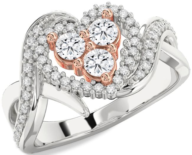 Diamond White Rose Gold Heart Three Stone Ring