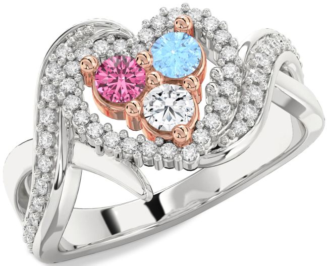 Diamond White Rose Gold Heart Three Stone Mother's Ring
