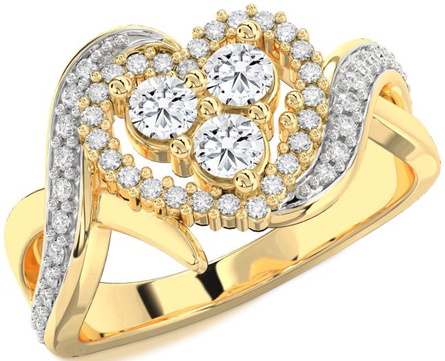 Diamond Gold Heart Three Stone Ring