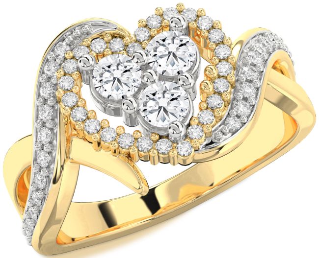 Diamond Platinum & Yellow Gold Heart Three Stone Ring