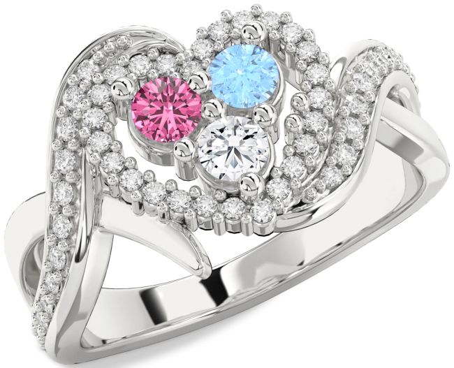 Diamond White Gold Heart Three Stone Mother's Ring