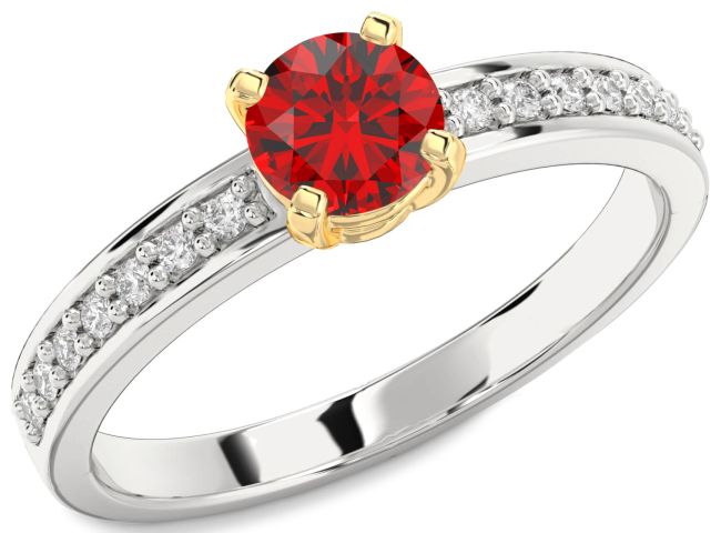 Diamond Ruby Gold Silver Round Solitaire Pave Engagement Ring