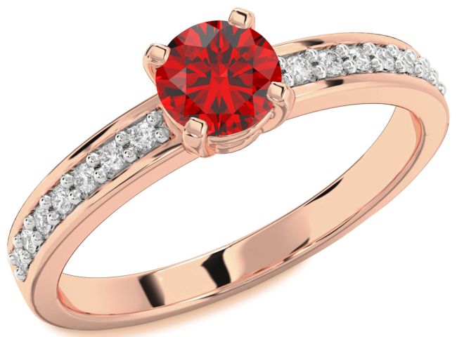 Diamond Ruby Rose Gold Round Solitaire Pave Engagement Ring