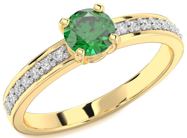 Diamond Emerald Gold Silver Round Solitaire Pave Engagement Ring