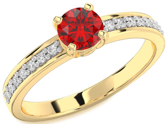 Diamond Ruby Gold Silver Round Solitaire Pave Engagement Ring