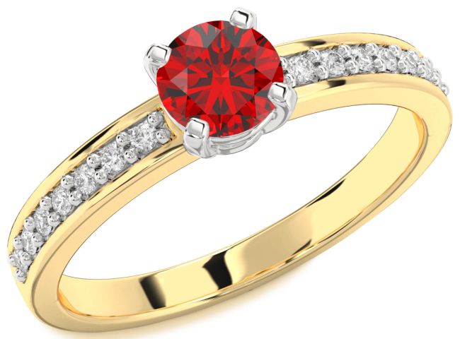 Diamond Ruby Gold Silver Round Solitaire Pave Engagement Ring