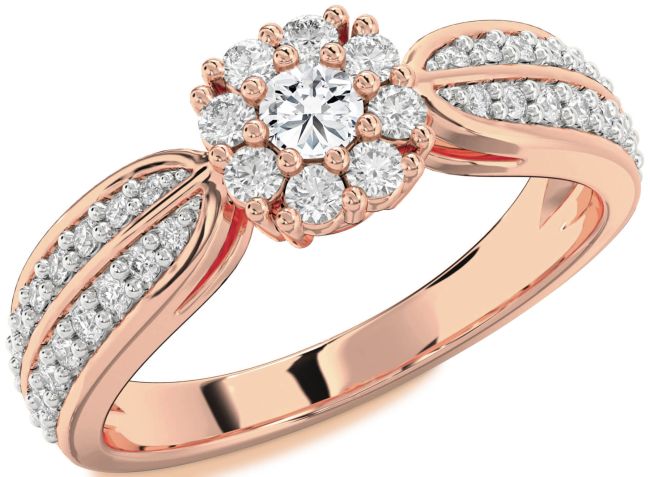 Diamond Rose Gold Silver Halo Round Pave Promise Ring