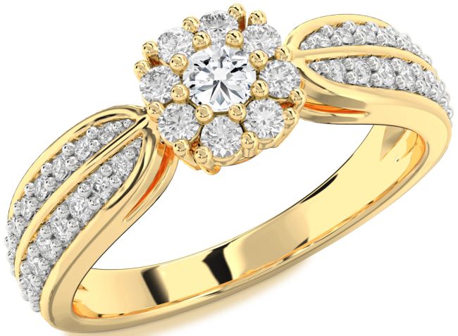 Diamond Gold Silver Halo Round Pave Promise Ring