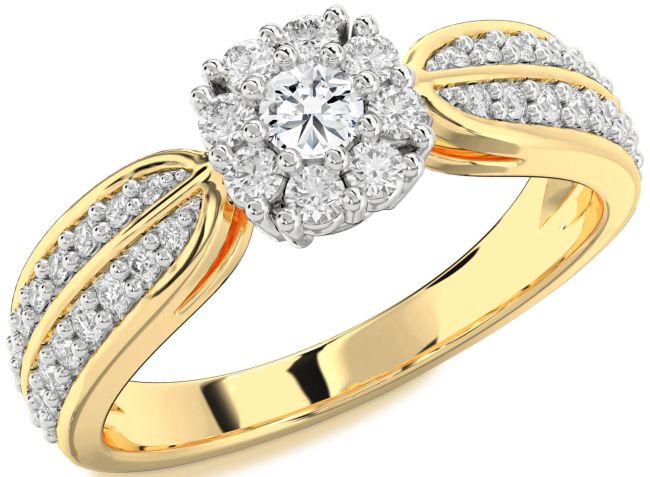 Diamond White Yellow Gold Halo Round Pave Promise Ring