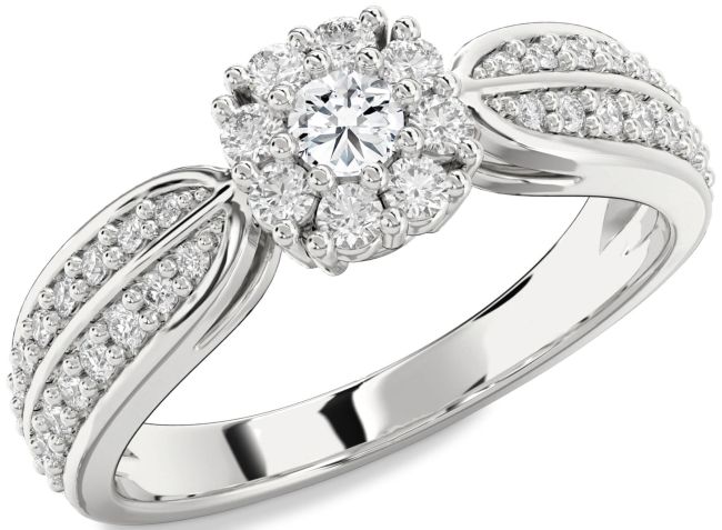 Diamond Silver Halo Round Pave Promise Ring