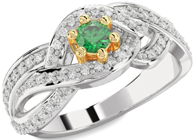 Diamond Emerald Gold Silver Round Promise Ring