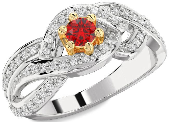 Diamond Ruby Gold Silver Round Promise Ring