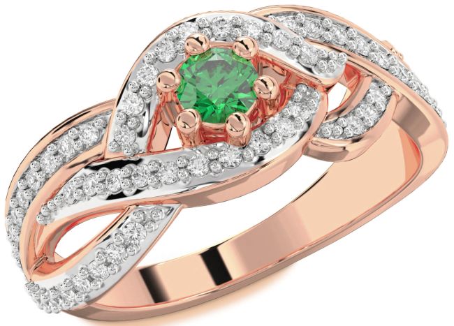 Diamond Emerald Rose Gold Round Promise Ring