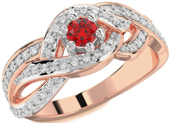 Diamond Ruby Rose Gold Silver Round Promise Ring