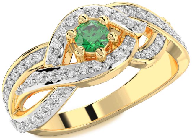 Diamond Emerald Gold Silver Round Promise Ring