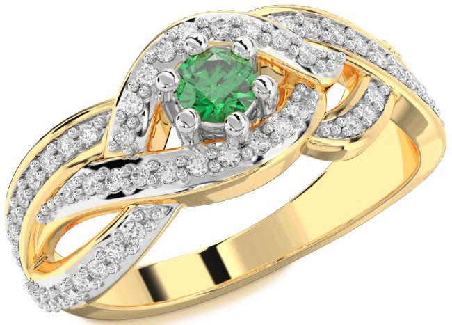 Diamond Emerald Gold Silver Round Promise Ring