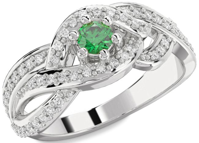 Diamond Emerald Platinum Round Promise Ring