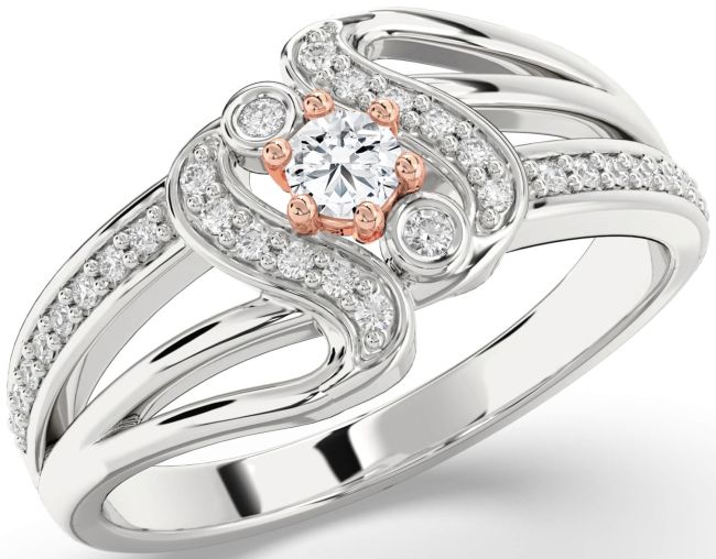 Diamond Silver & 10K Rose Gold Round Promise Ring