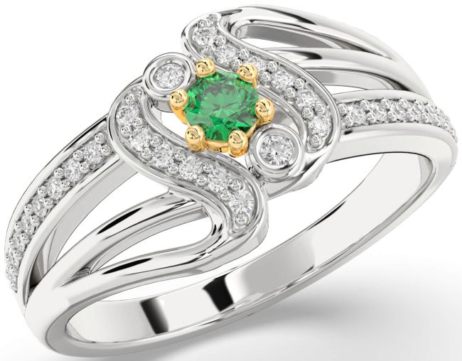 Diamond Emerald Gold Silver Round Promise Ring