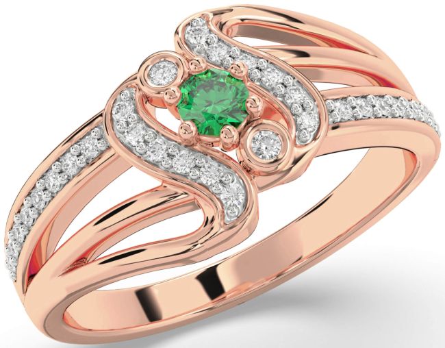 Diamond Emerald Rose Gold Round Promise Ring