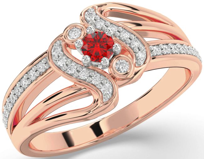 Diamond Ruby Rose Gold Silver Round Promise Ring