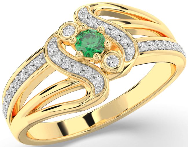 Diamond Emerald Gold Silver Round Promise Ring