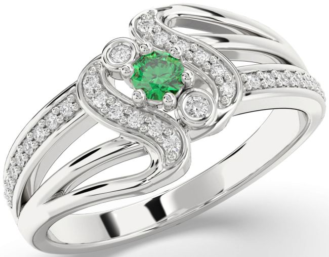 Diamond Emerald Platinum Round Promise Ring